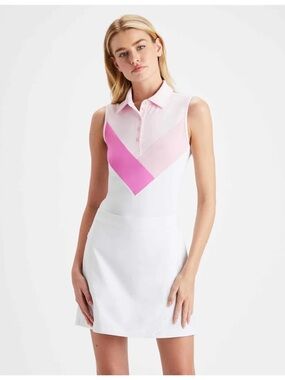 G/FORE Sleeveless Polo Top in White and Pink Chevron